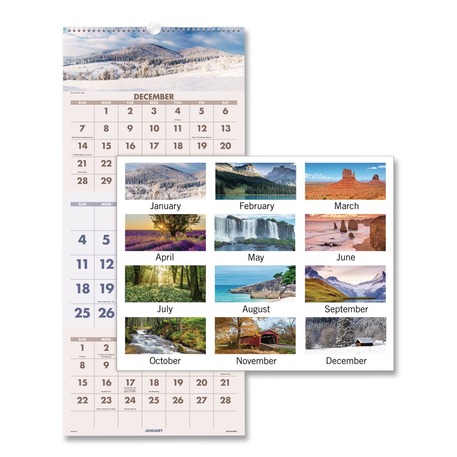 Scenic Three-Month Wall Calendar, Scenic Landscape Photography, 12 x 27, White Sheets, 14-Month (Dec to Jan): 2023 to 2025