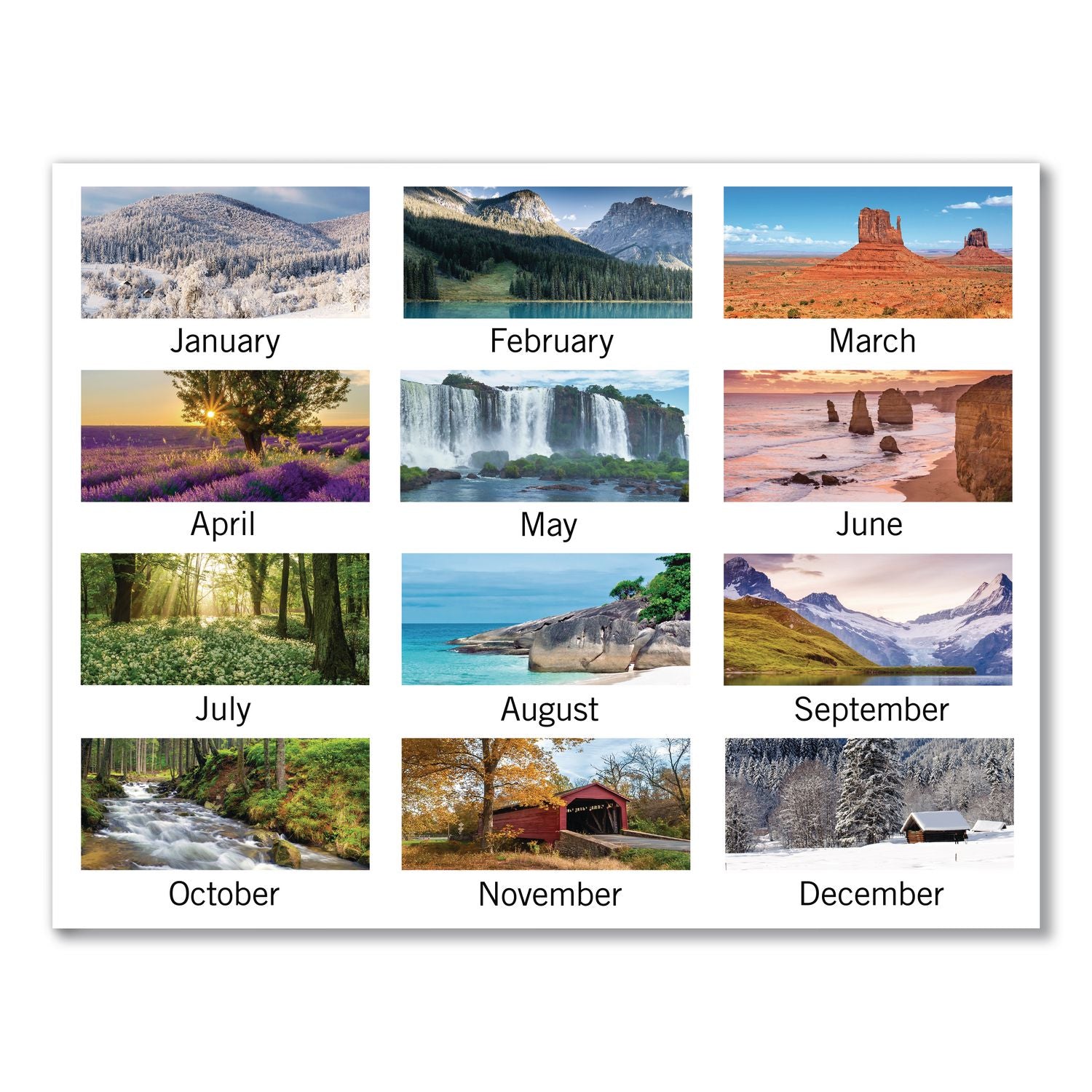 Scenic Three-Month Wall Calendar, Scenic Landscape Photography, 12 x 27, White Sheets, 14-Month (Dec to Jan): 2023 to 2025