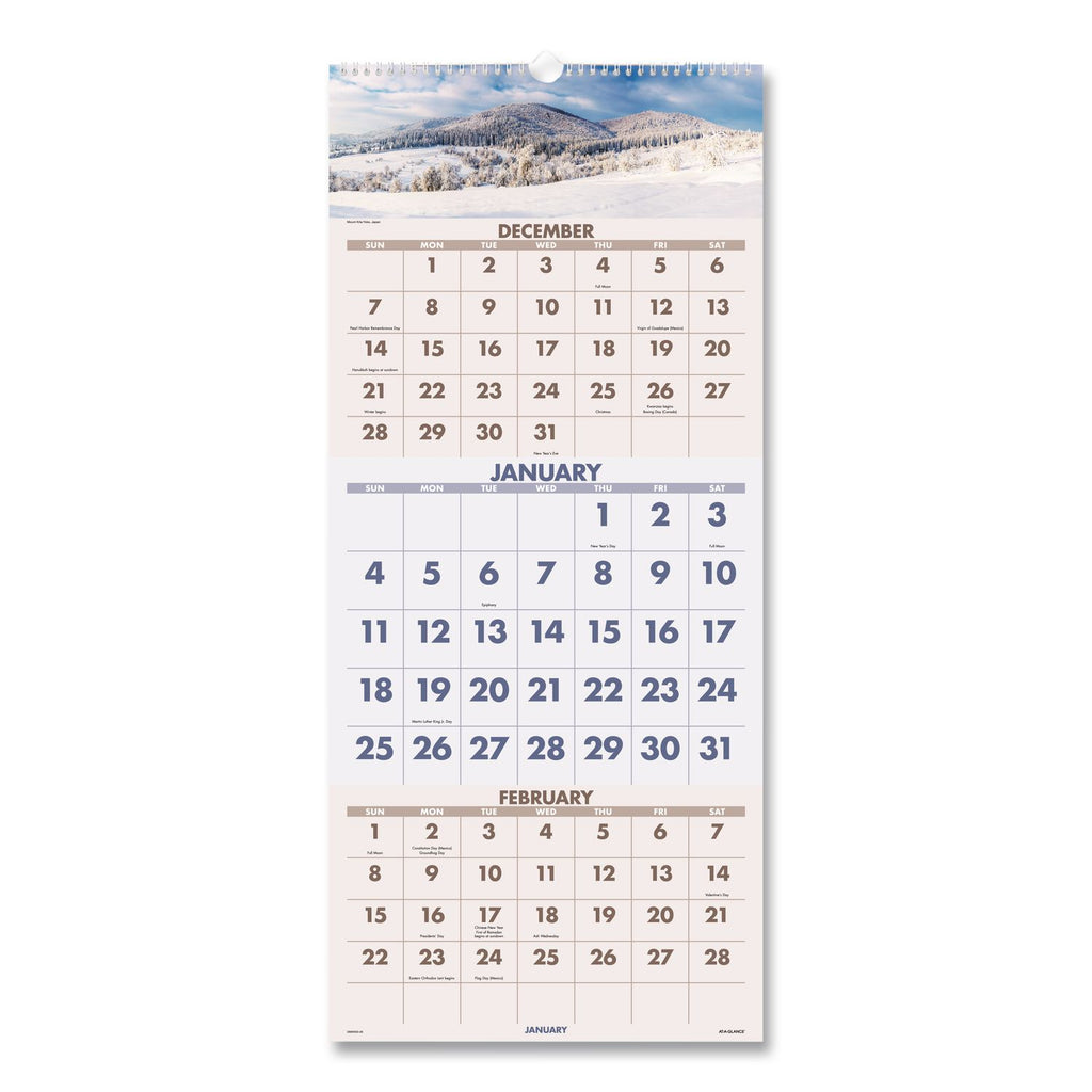 Scenic Three-Month Wall Calendar, Scenic Landscape Photography, 12 x 27, White Sheets, 14-Month (Dec to Jan): 2023 to 2025
