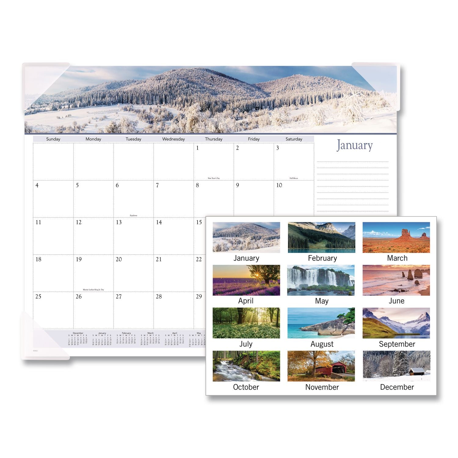 Landscape Panoramic Desk Pad, Landscapes Photography, 22 x 17, White Sheets, Clear Corners, 12-Month (Jan to Dec): 2024