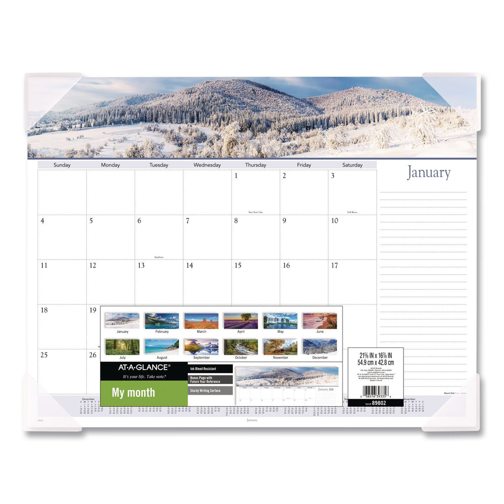 Landscape Panoramic Desk Pad, Landscapes Photography, 22 x 17, White Sheets, Clear Corners, 12-Month (Jan to Dec): 2024