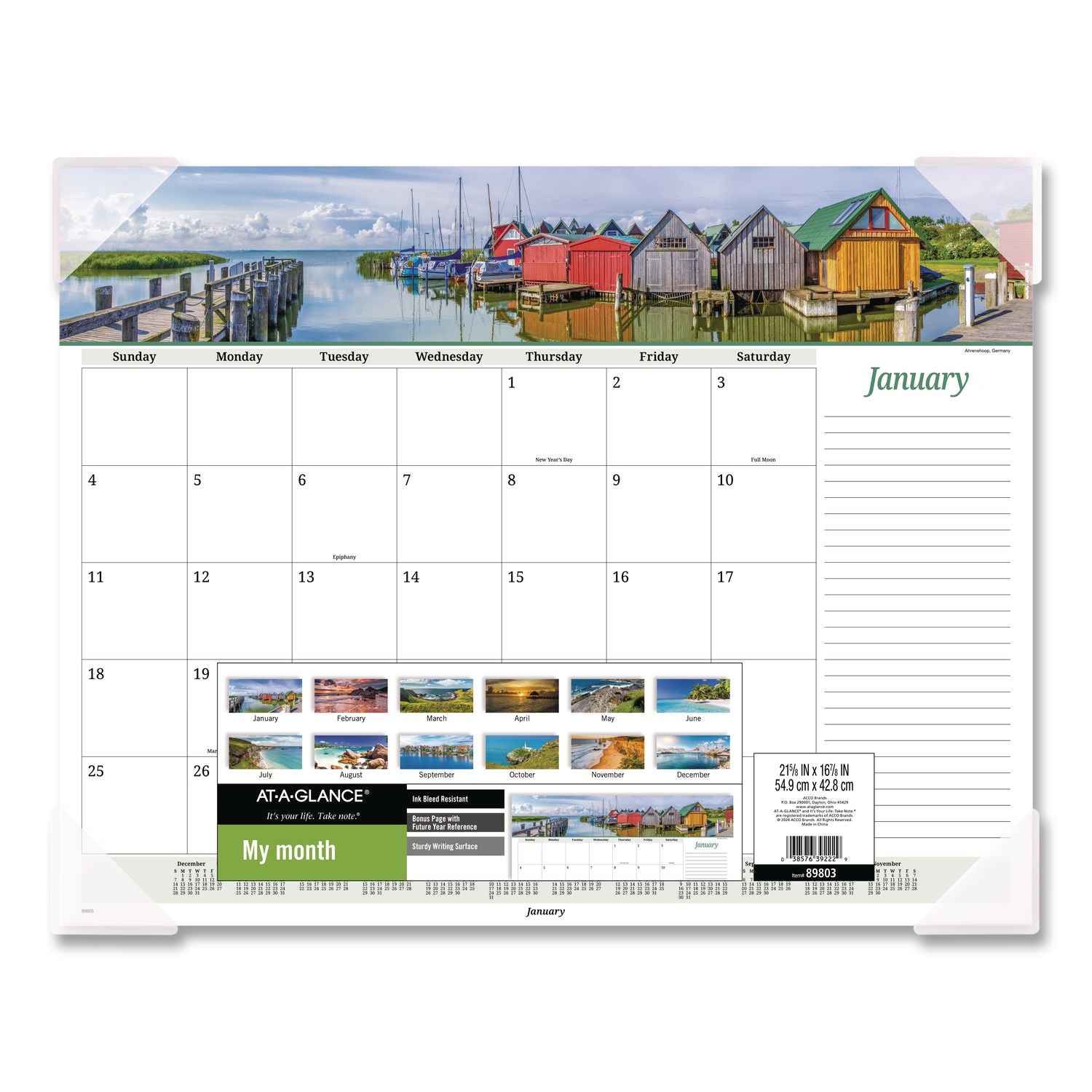 Seascape Panoramic Desk Pad, Seascape Panoramic Photography, 22 x 17, White Sheets, Clear Corners, 12-Month (Jan-Dec): 2024