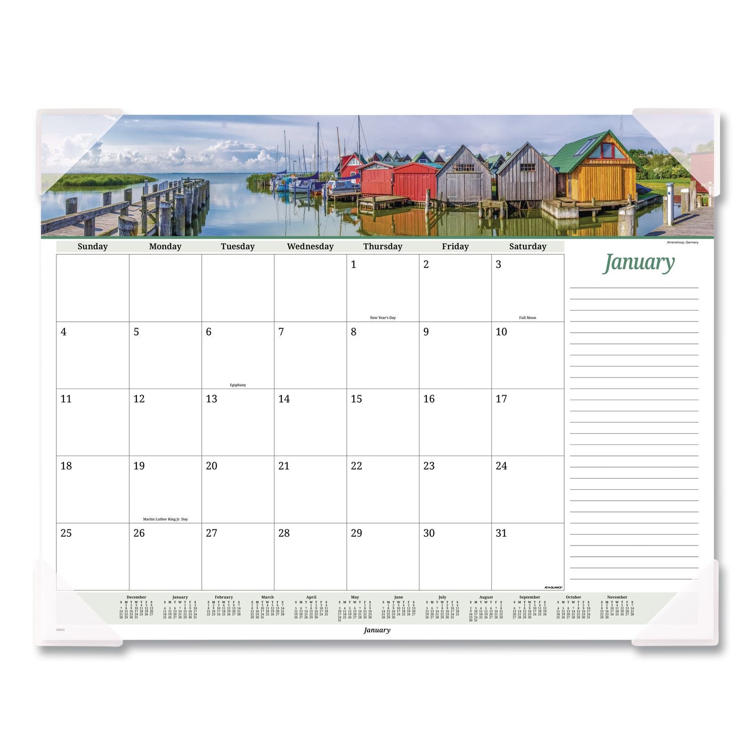 Seascape Panoramic Desk Pad, Seascape Panoramic Photography, 22 x 17, White Sheets, Clear Corners, 12-Month (Jan-Dec): 2024