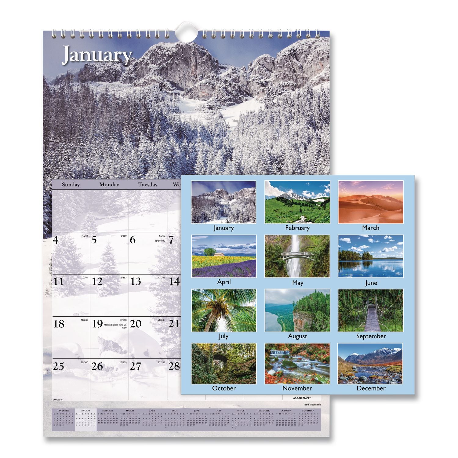 Scenic Monthly Wall Calendar, Scenic Landscape Photography, 12 x 17, White/Multicolor Sheets, 12-Month (Jan to Dec): 2024