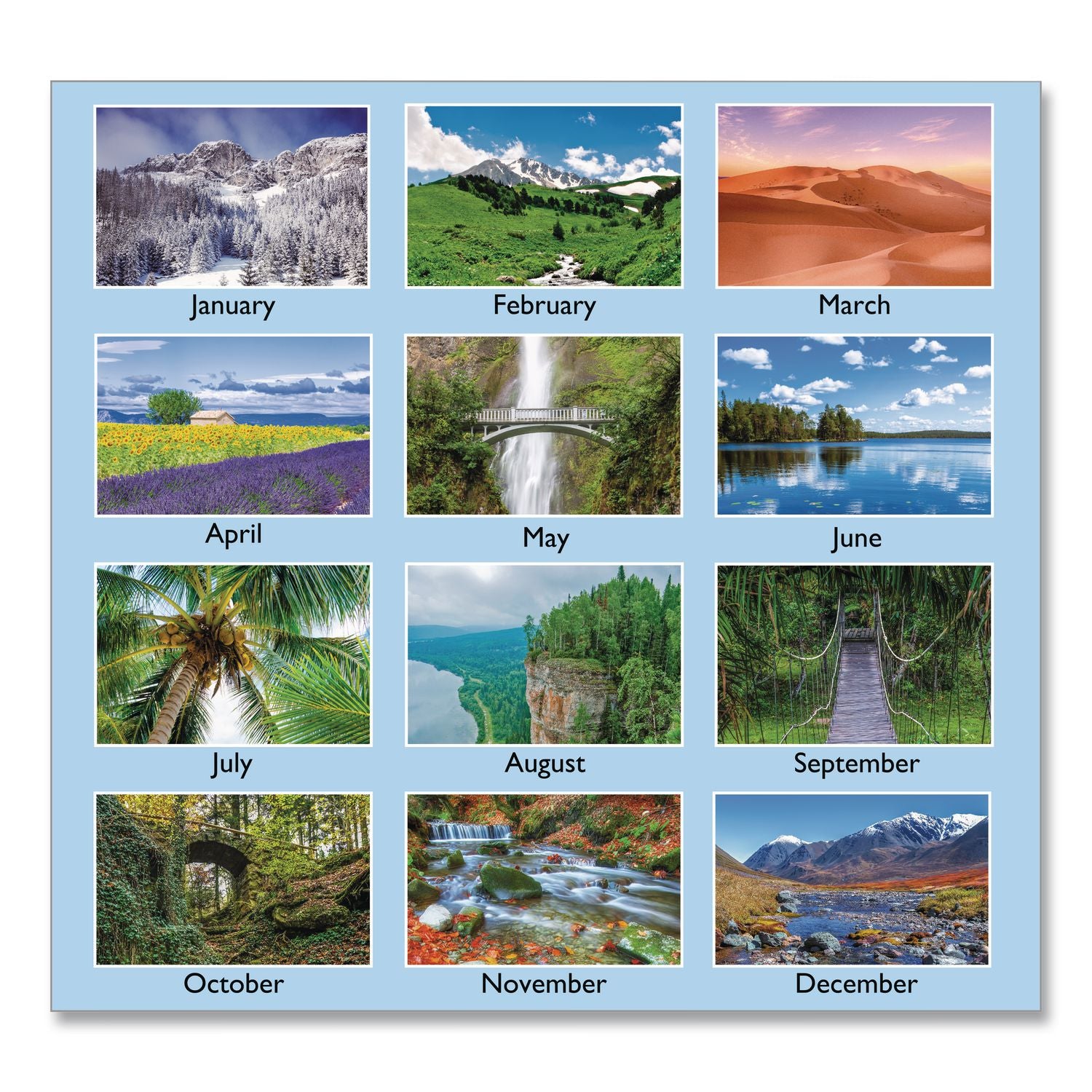 Scenic Monthly Wall Calendar, Scenic Landscape Photography, 12 x 17, White/Multicolor Sheets, 12-Month (Jan to Dec): 2024