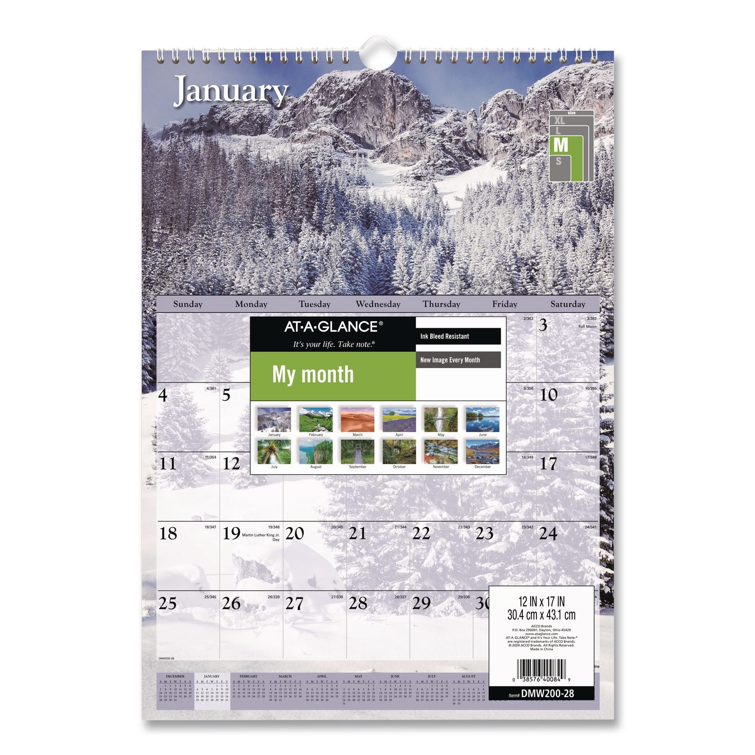 Scenic Monthly Wall Calendar, Scenic Landscape Photography, 12 x 17, White/Multicolor Sheets, 12-Month (Jan to Dec): 2024