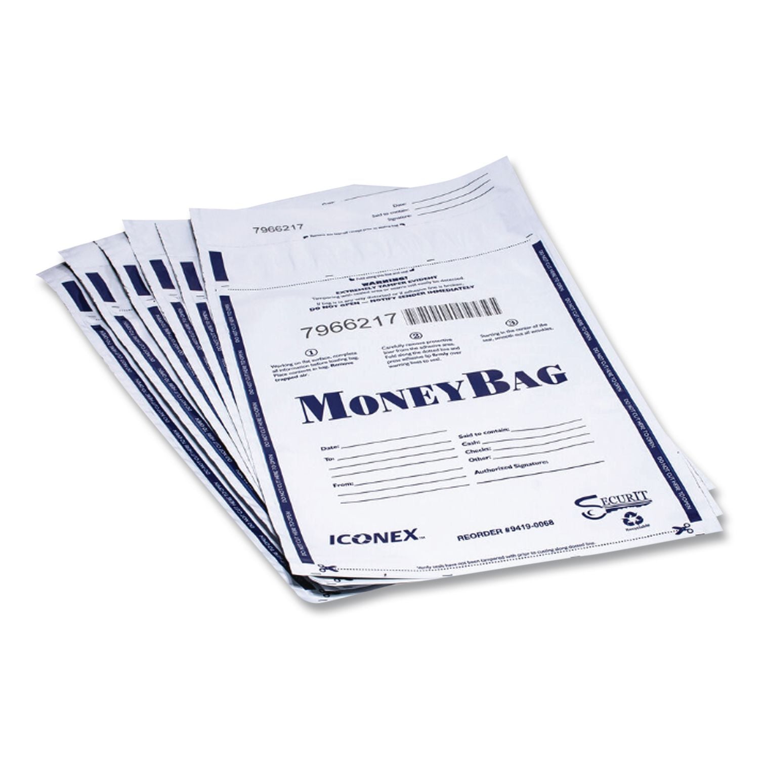 Tamper-Evident Deposit Bag, Plastic, 9 x 12, White, 100/Pack