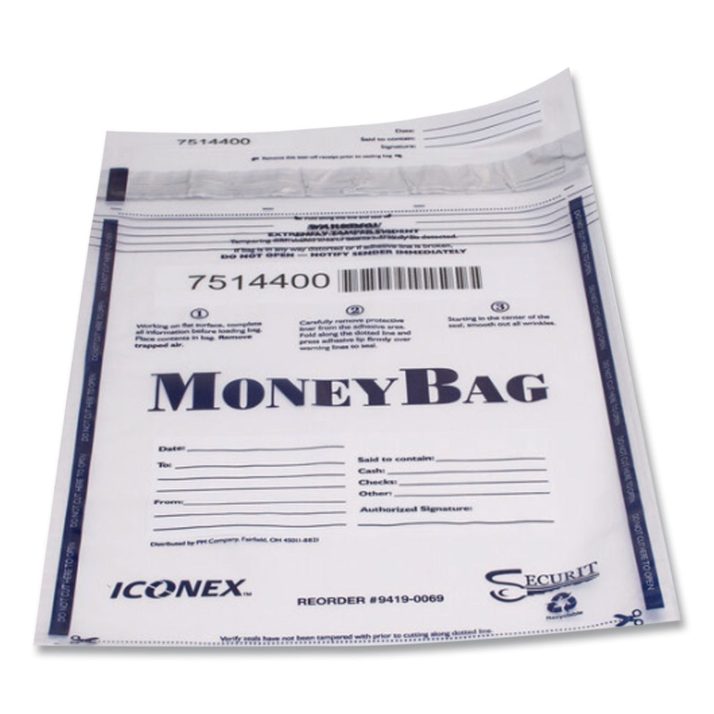Tamper-Evident Deposit Bag, Plastic, 9 x 12, White, 100/Pack