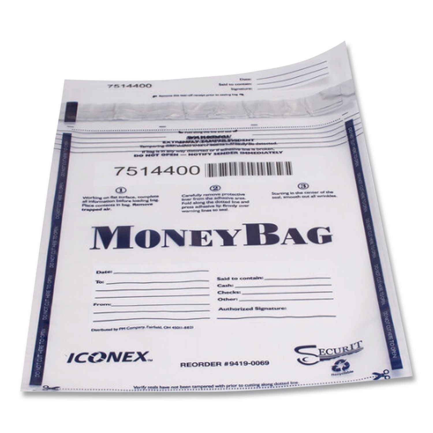 Tamper-Evident Deposit Bag, Plastic, 9 x 12, White, 100/Pack