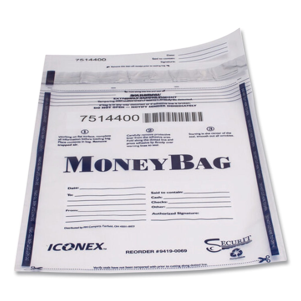 Tamper-Evident Deposit Bag, Plastic, 9 x 12, Clear, 100/Pack