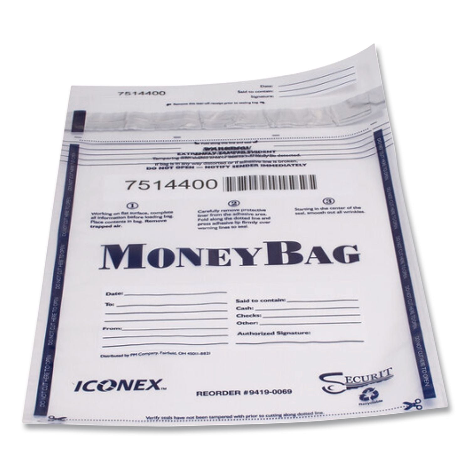 Tamper-Evident Deposit Bag, Plastic, 9 x 12, Clear, 100/Pack