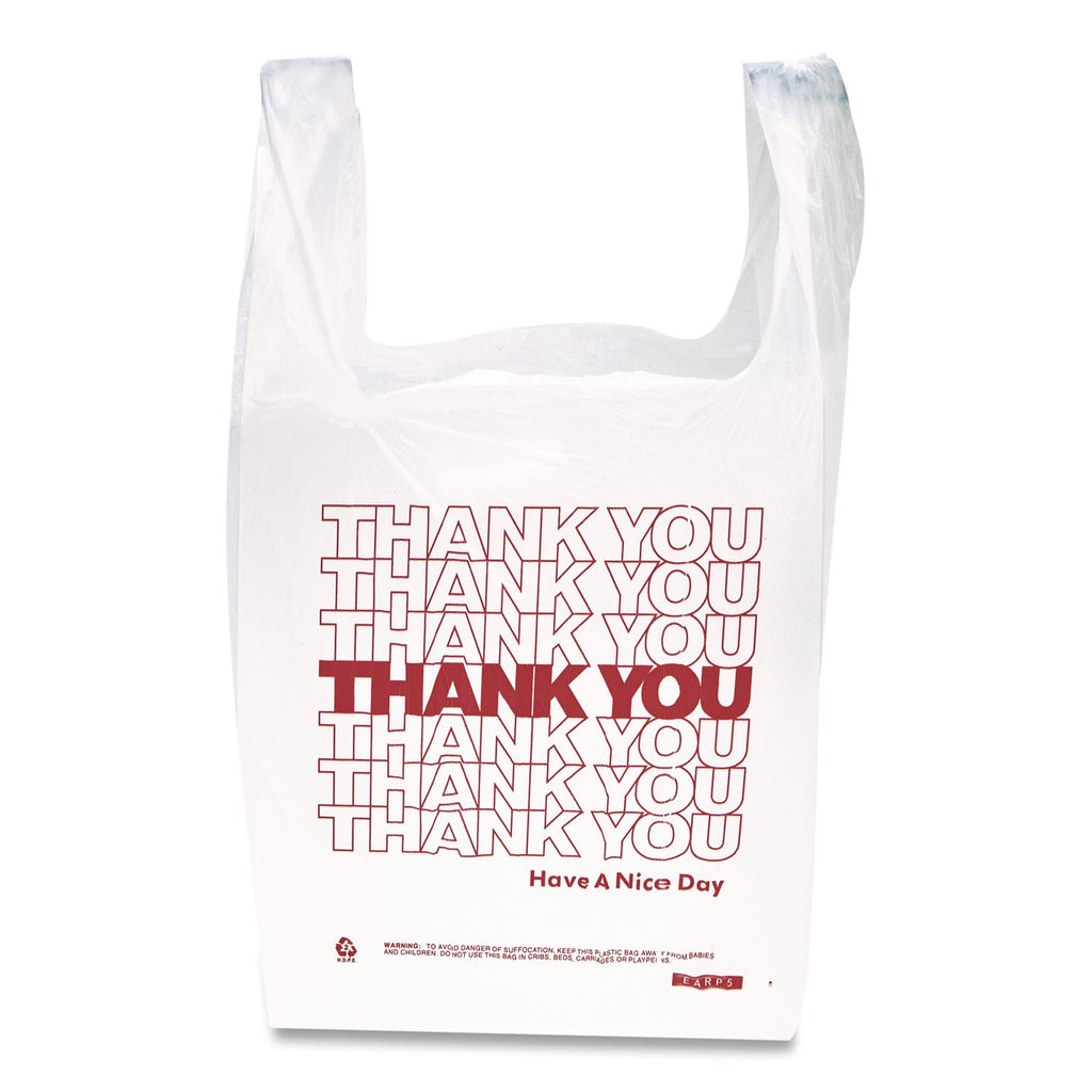 HDPE T-Shirt Bags, 14 microns, 12" x 23", White, 500/Carton