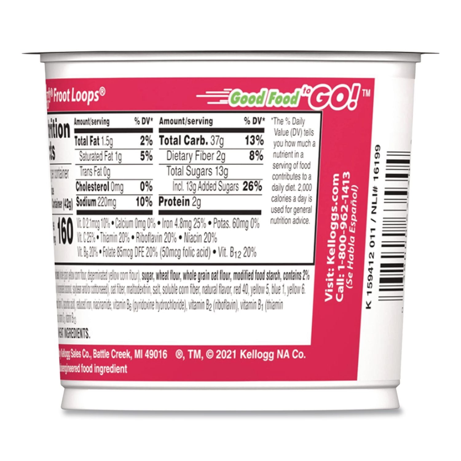 Froot Loops Breakfast Cereal, Single-Serve 1.5 oz Cup, 6/Box