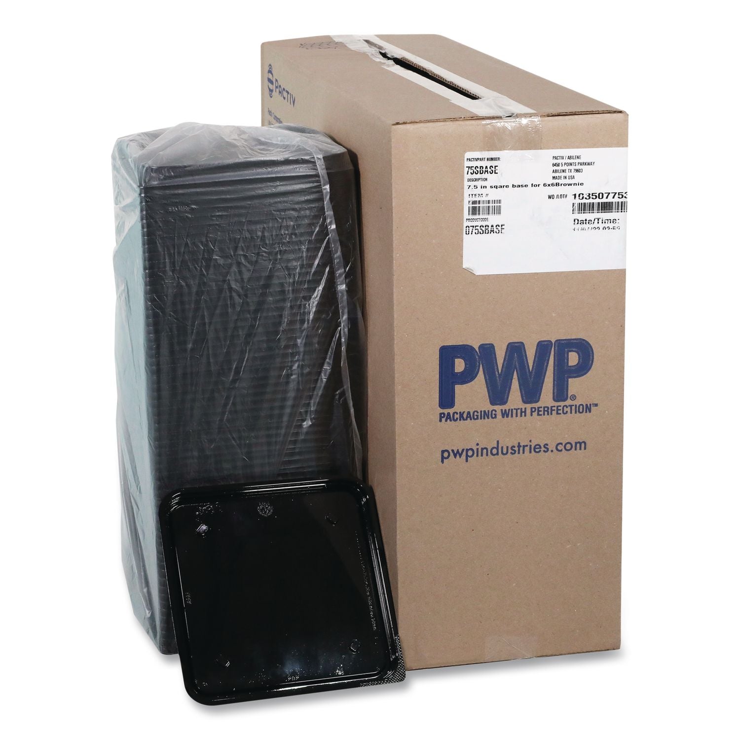 Recycled Plastic Container, 6 x 6 Brownie Container, 7.5 x 7.5 x 0.56, Black, Plastic, 195/Carton