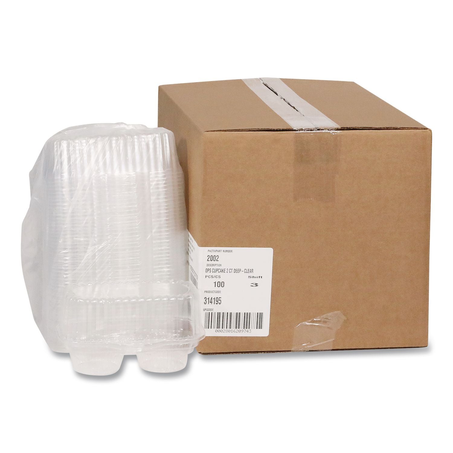ClearView Bakery Cupcake Container, 2-Compartment, 6.75 x 4 x 4, Clear, Plastic, 100/Carton