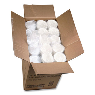 Paper Round Food Container and Lid Combo, 16 oz, 3.75" Diameter x 3.88h", White, 250/Carton