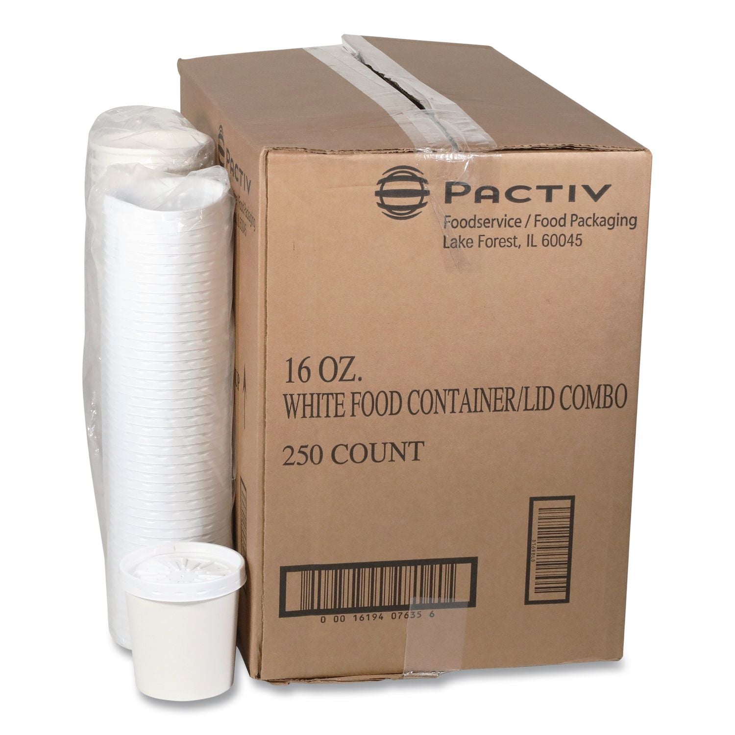 Paper Round Food Container and Lid Combo, 16 oz, 3.75" Diameter x 3.88h", White, 250/Carton