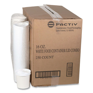 Paper Round Food Container and Lid Combo, 16 oz, 3.75" Diameter x 3.88h", White, 250/Carton