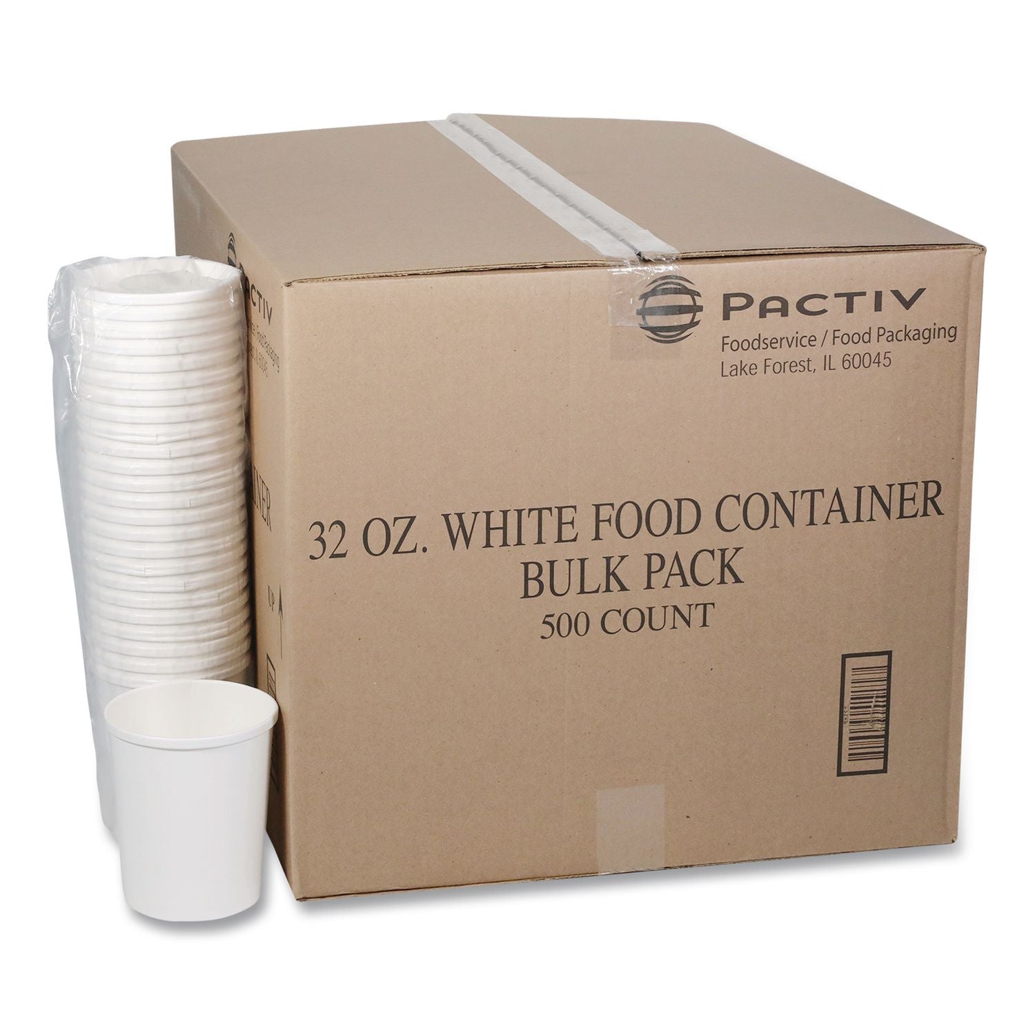 Paper Round Food Container, 32 oz, 5.13" Diameter x 4.5"h, White, 500/Carton
