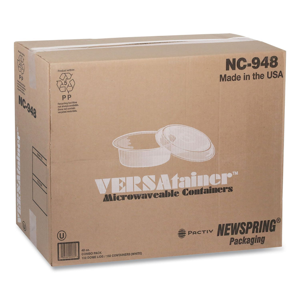 Newspring VERSAtainer Microwavable Containers, 48 oz, 9 x 9 x 2.38, White/Clear, Plastic, 150/Carton