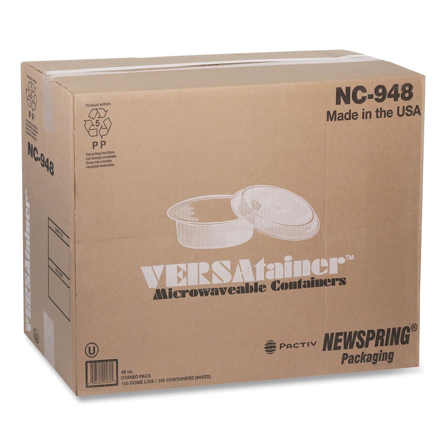 Newspring VERSAtainer Microwavable Containers, 48 oz, 9 x 9 x 2.38, White/Clear, Plastic, 150/Carton
