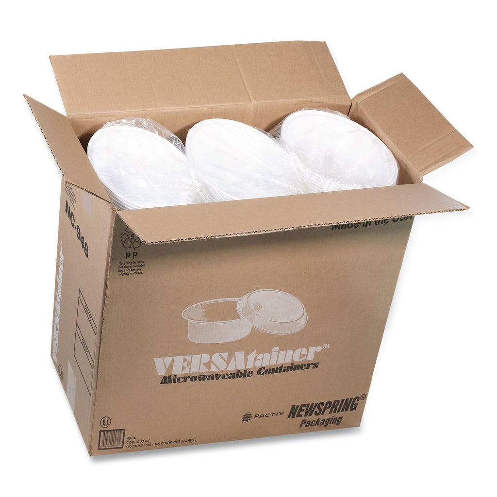 Newspring VERSAtainer Microwavable Containers, 48 oz, 9 x 9 x 2.38, White/Clear, Plastic, 150/Carton