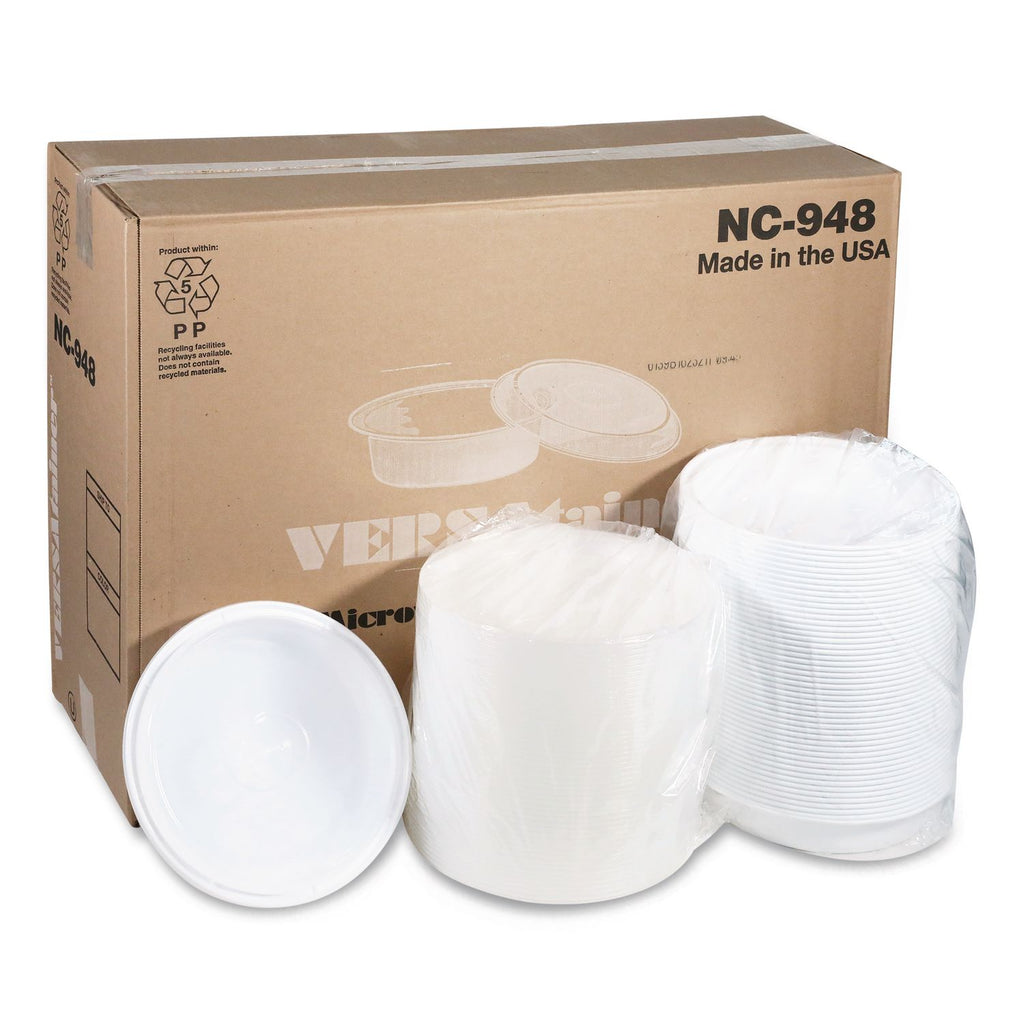 Newspring VERSAtainer Microwavable Containers, 48 oz, 9 x 9 x 2.38, White/Clear, Plastic, 150/Carton