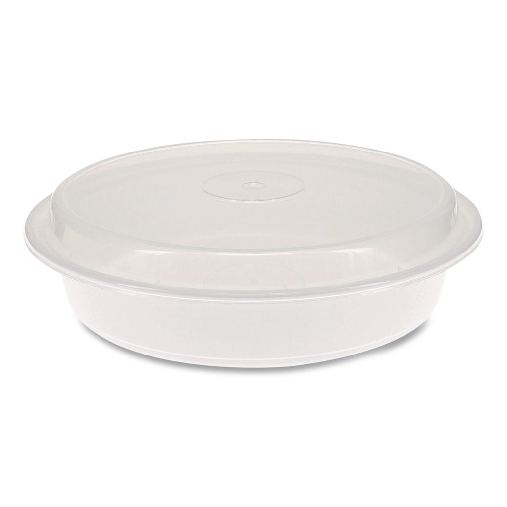 Newspring VERSAtainer Microwavable Containers, 48 oz, 9 x 9 x 2.38, White/Clear, Plastic, 150/Carton