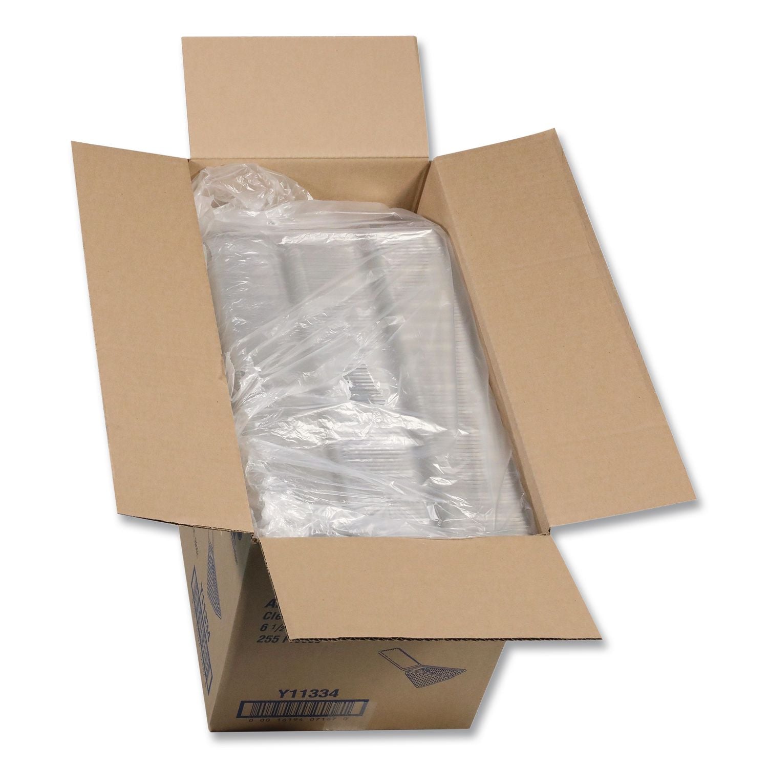 Plastic Hinged Lid Sandwich Container, 3.25 x 6.5 x 3, Clear, 85/Pack, 3 Packs/Carton