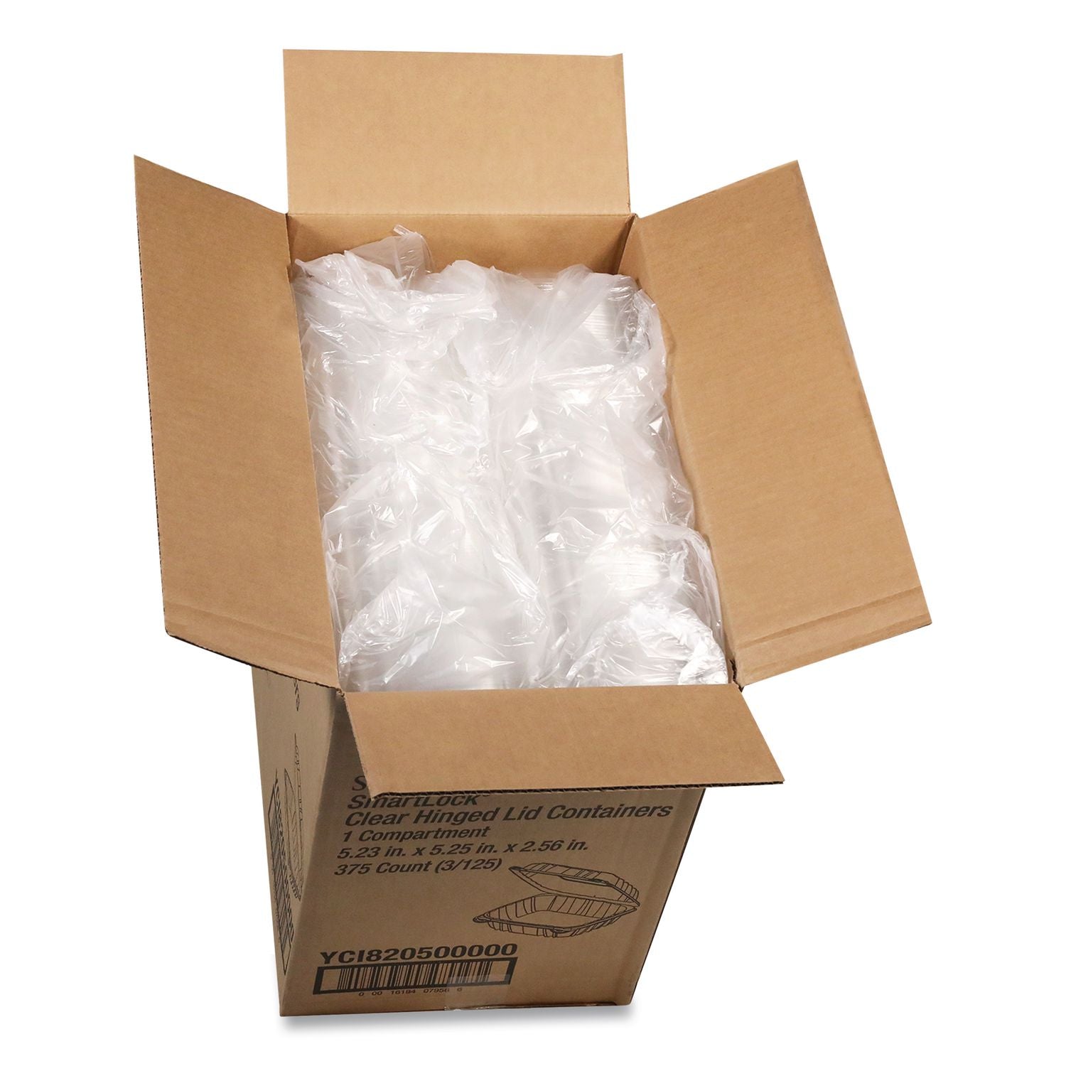 SENSATION SmartLock Hinged Lid Container, 5.24 x 5.25 x 2.57, Clear, Plastic, 375/Carton