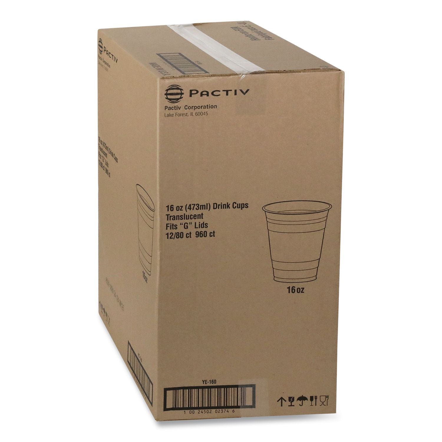 Translucent Drink Cups, 16 oz, Clear, 80/Pack, 12 Packs/Carton