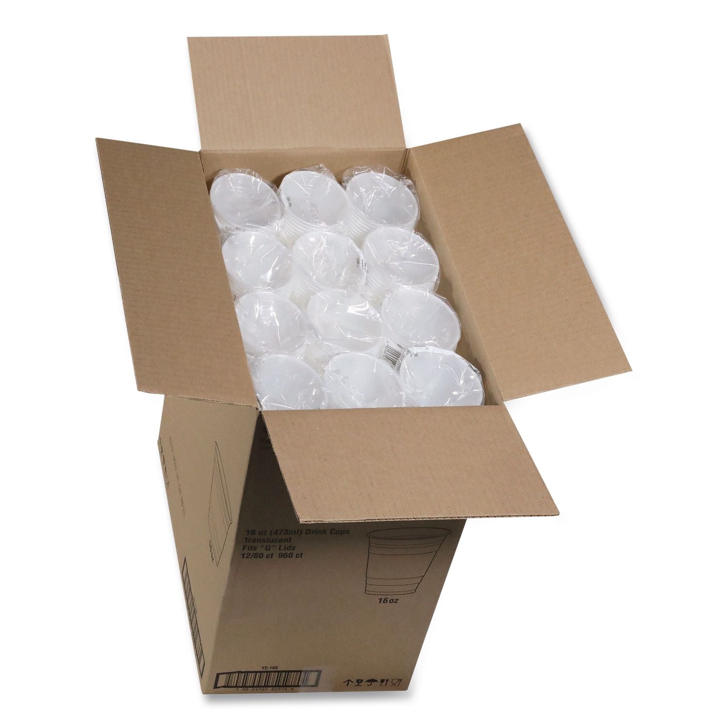 Translucent Drink Cups, 16 oz, Clear, 80/Pack, 12 Packs/Carton
