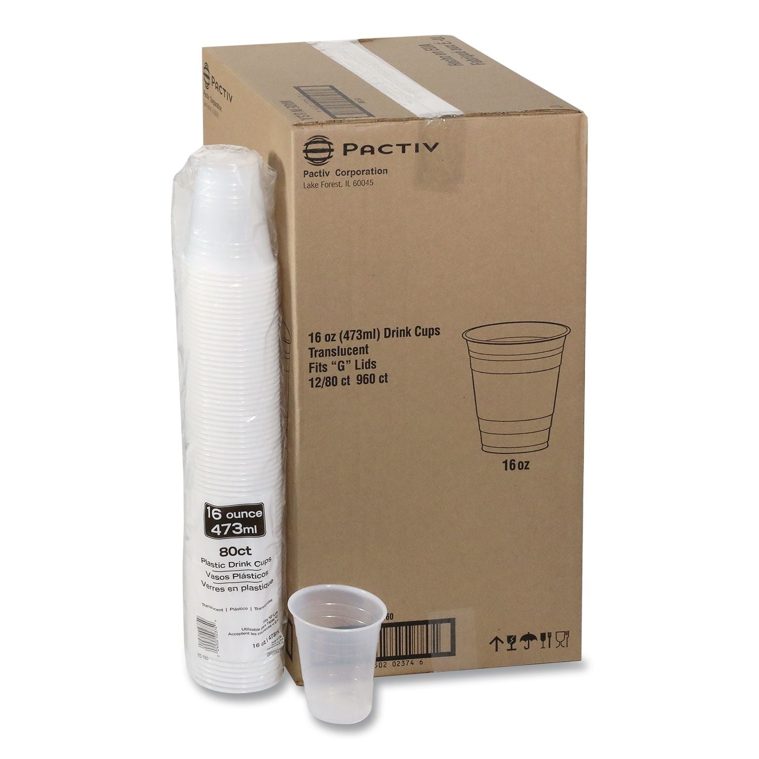 Translucent Drink Cups, 16 oz, Clear, 80/Pack, 12 Packs/Carton