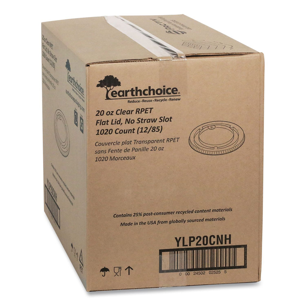 EarthChoice Strawless RPET Lid, Flat Lid, Fits 9 oz to 20 oz "A" Cups, Clear 1,020/Carton