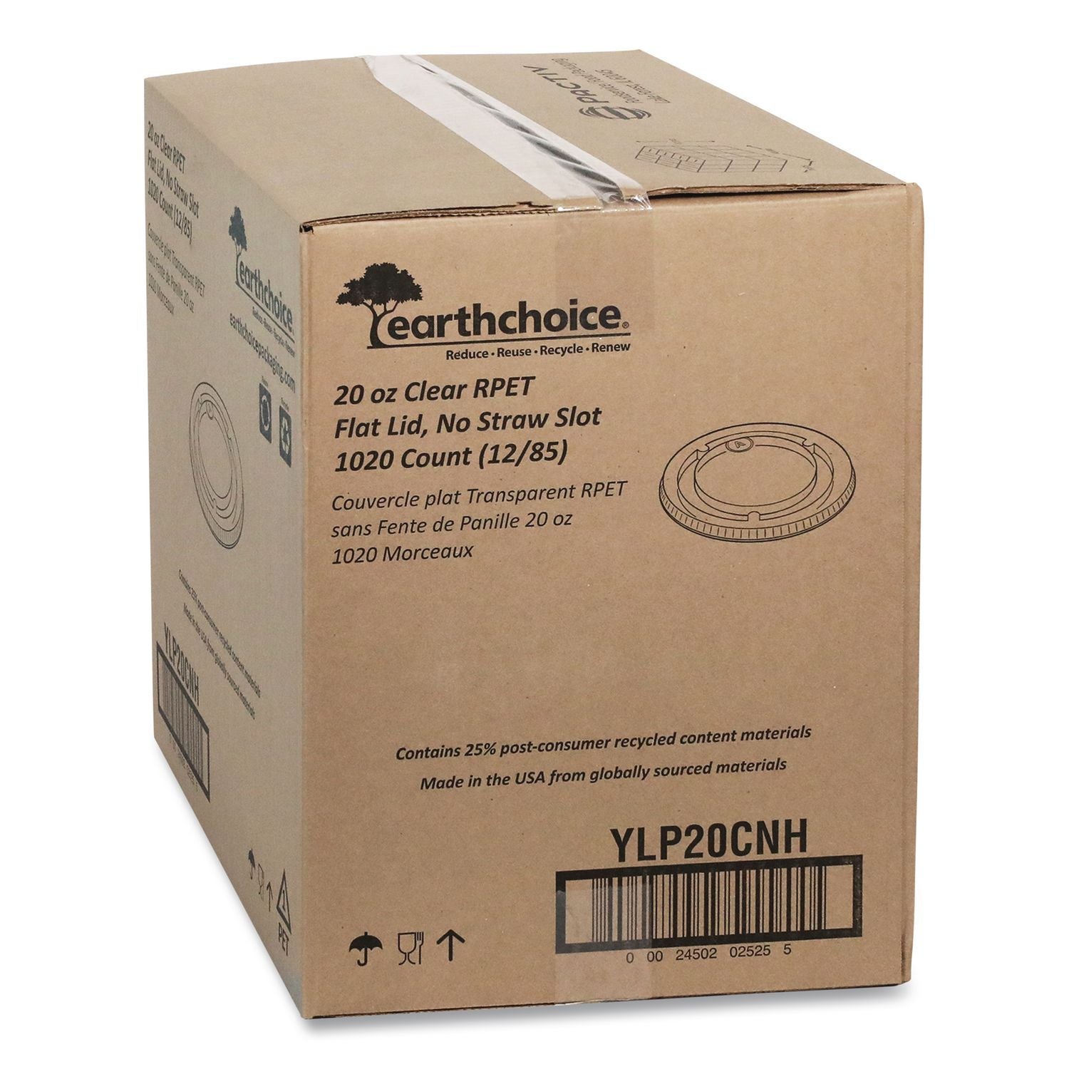 EarthChoice Strawless RPET Lid, Flat Lid, Fits 9 oz to 20 oz "A" Cups, Clear 1,020/Carton