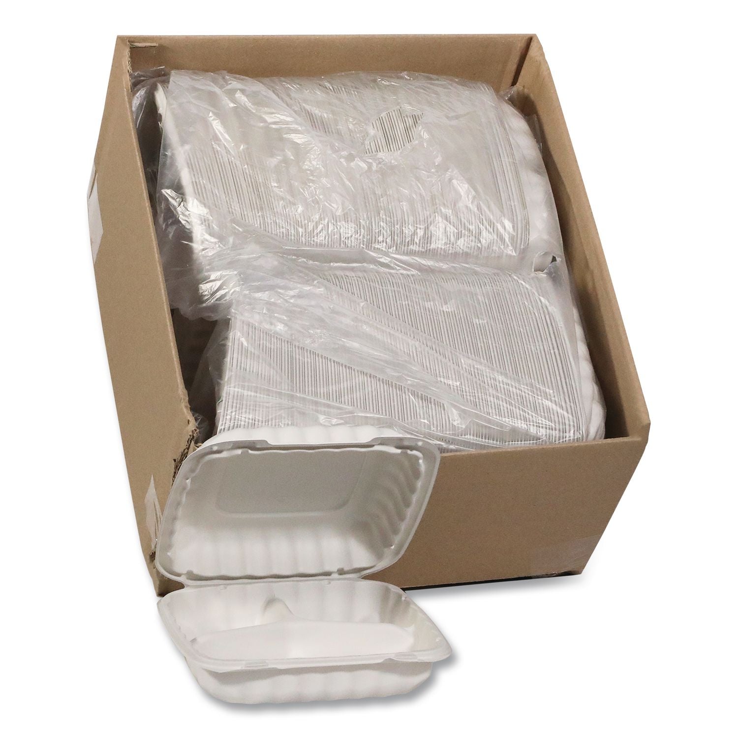 EarthChoice SmartLock Microwavable MFPP Hinged Lid Container, 3-Compartment, 9 x 9 x 3.1, White, Plastic, 120/Carton