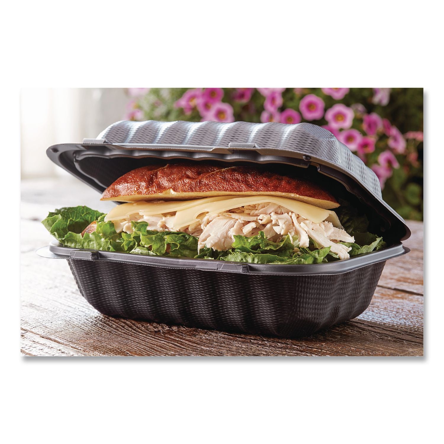 EarthChoice SmartLock Microwavable MFPP Hinged Lid Container, 9 x 6 x 3.25, Black, Plastic, 270/Carton