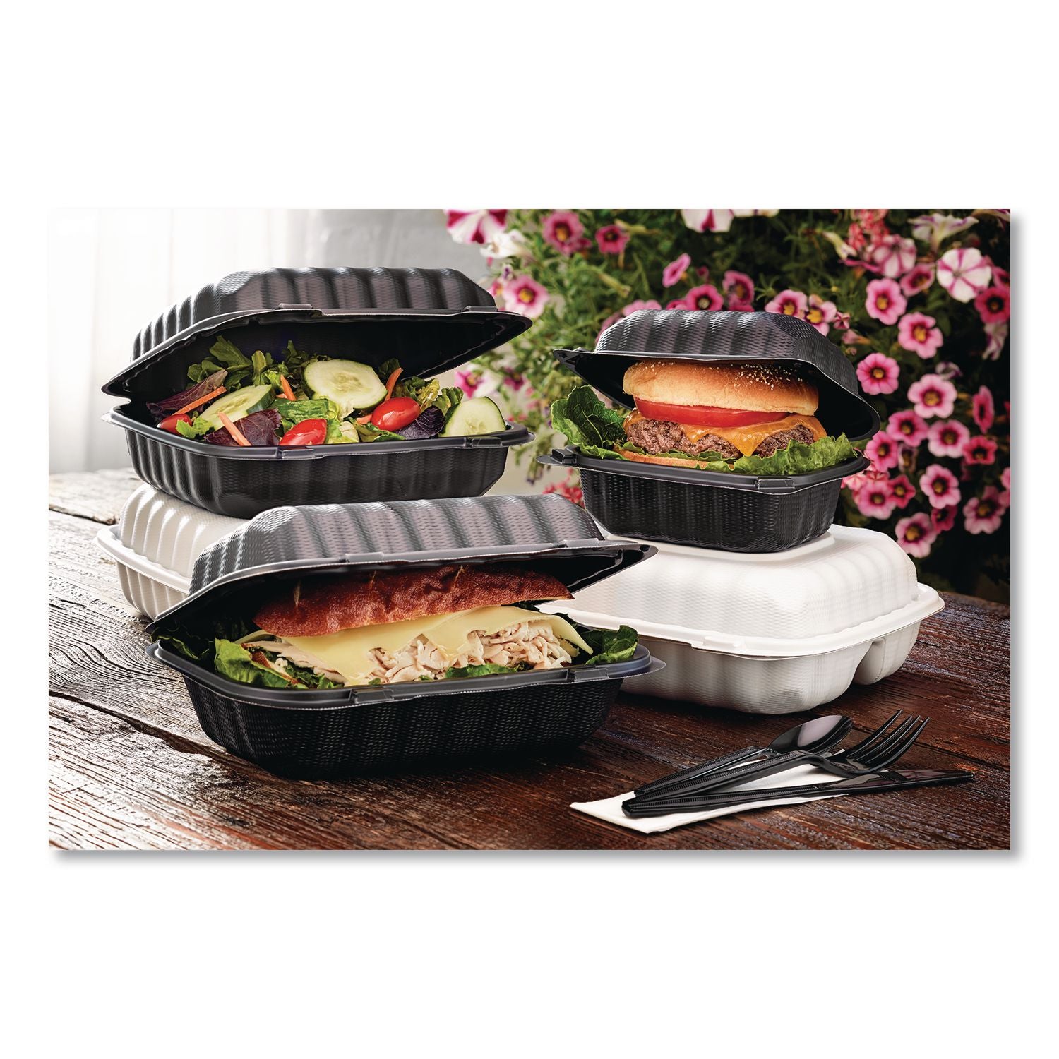 EarthChoice SmartLock Microwavable MFPP Hinged Lid Container, 9 x 6 x 3.25, Black, Plastic, 270/Carton