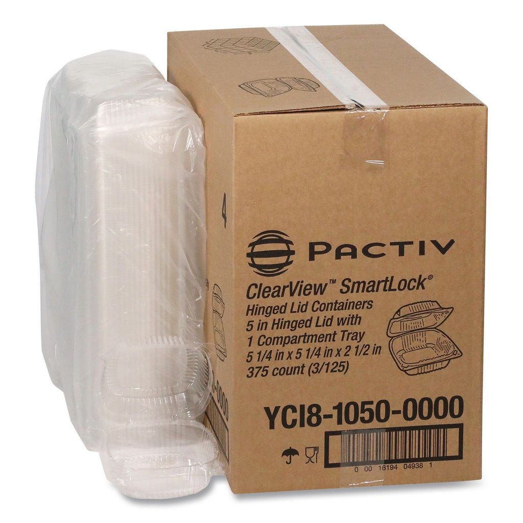 ClearView SmartLock Hinged Lid Container, Hoagie Container, 11 oz, 5.25 x 5.25 x 2.5, Clear, Plastic, 375/Carton
