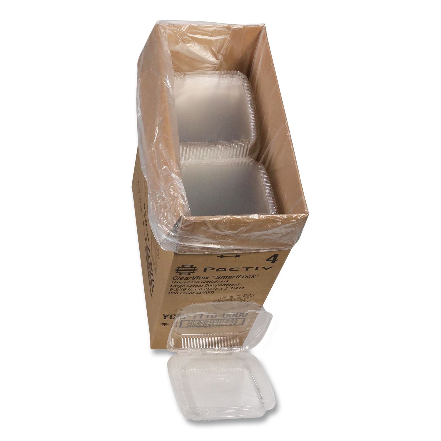ClearView SmartLock Hinged Lid Container, 9.22 x 8.88 x 2.91, Clear, Plastic, 200/Carton