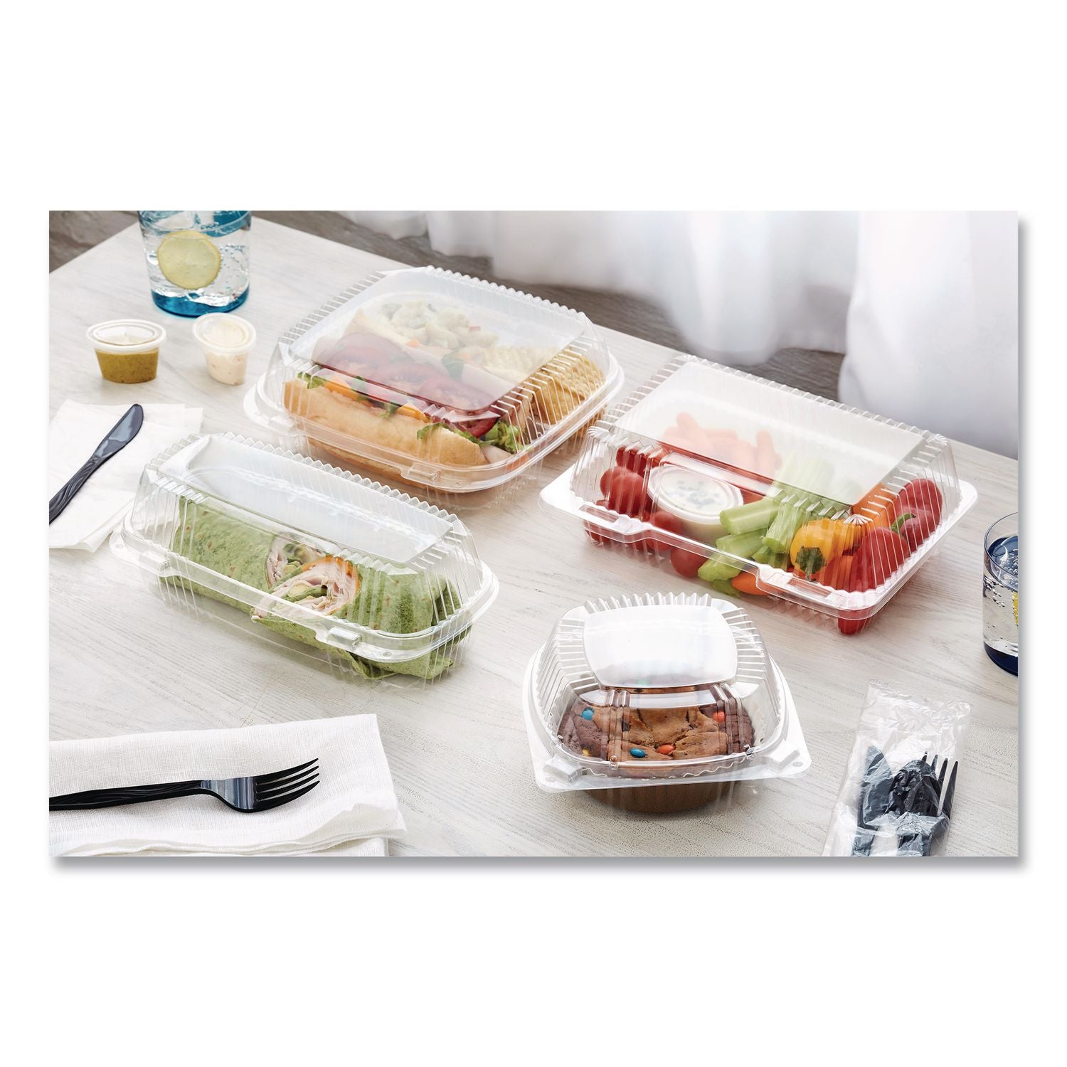 ClearView SmartLock Hinged Lid Container, 3-Compartment, 5 oz/14 oz, 8.2 x 8.34 x 2,91, Clear, Plastic, 200/Carton
