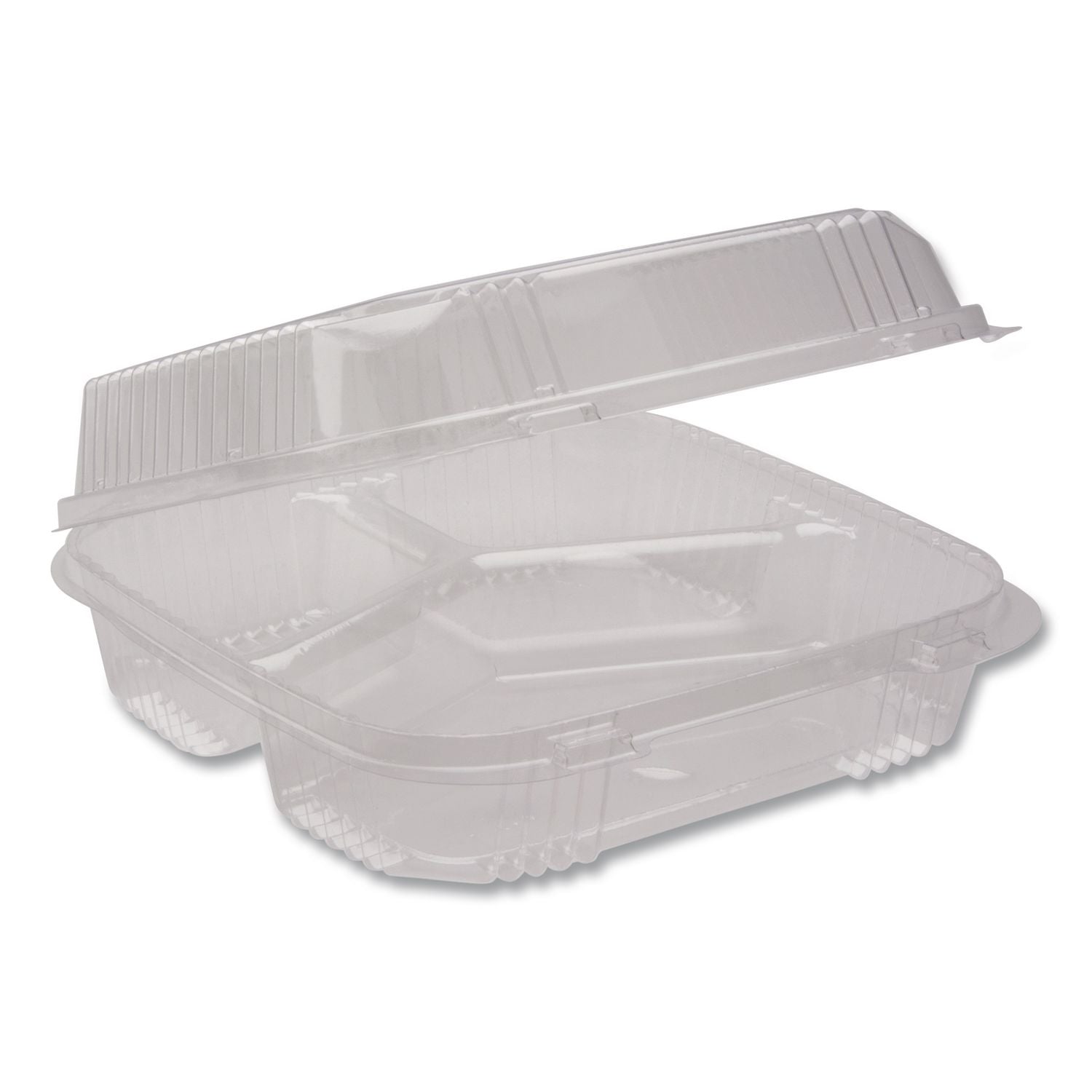 ClearView SmartLock Hinged Lid Container, 3-Compartment, 5 oz/14 oz, 8.2 x 8.34 x 2,91, Clear, Plastic, 200/Carton