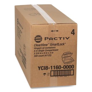 ClearView SmartLock Hinged Lid Container, 20 oz, 5.75 x 6 x 3, Clear, Plastic, 500/Carton