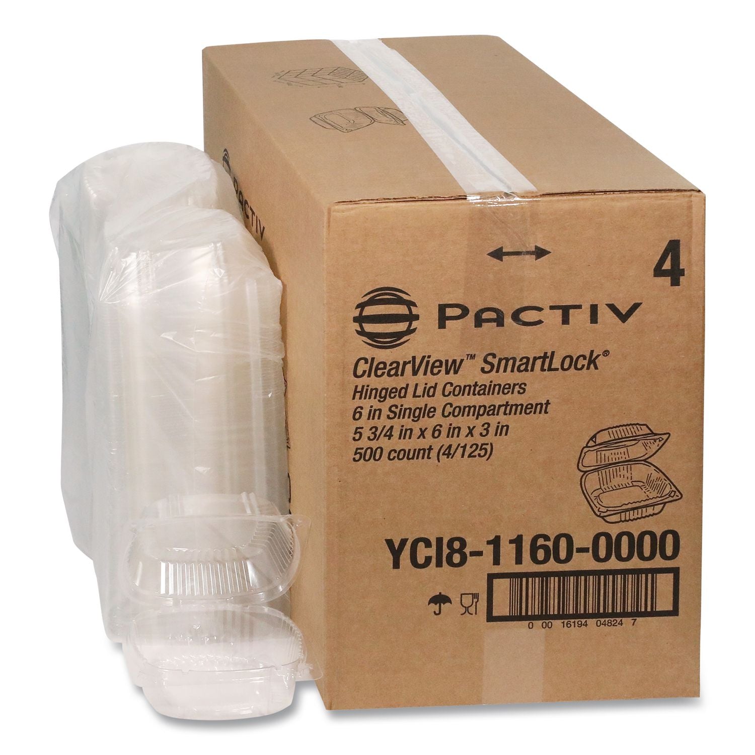 ClearView SmartLock Hinged Lid Container, 20 oz, 5.75 x 6 x 3, Clear, Plastic, 500/Carton