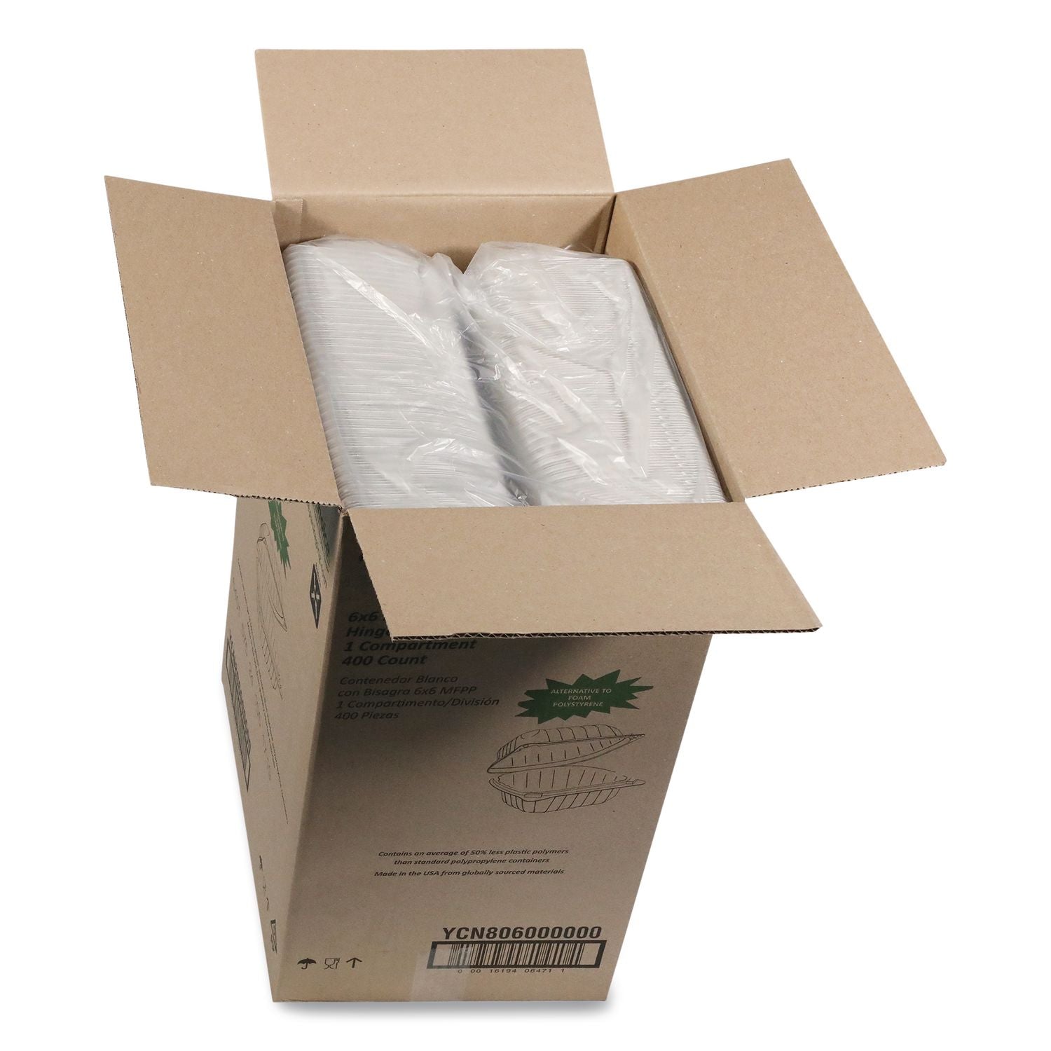 EarthChoice SmartLock Microwavable MFPP Hinged Lid Container, 6 x 6 x 3.1, White, Plastic, 400/Carton