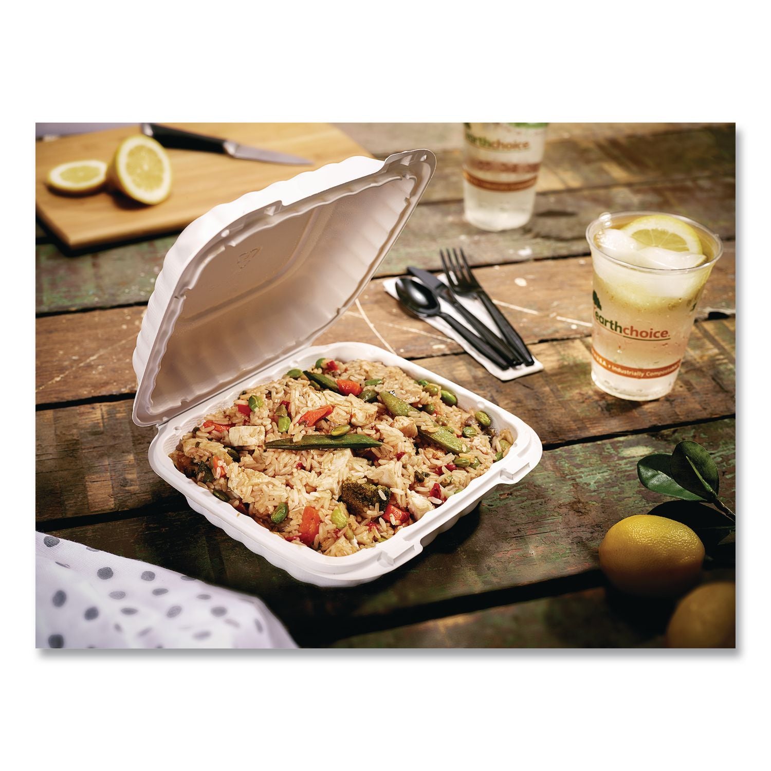 EarthChoice SmartLock Microwavable MFPP Hinged Lid Container, 6 x 6 x 3.1, White, Plastic, 400/Carton