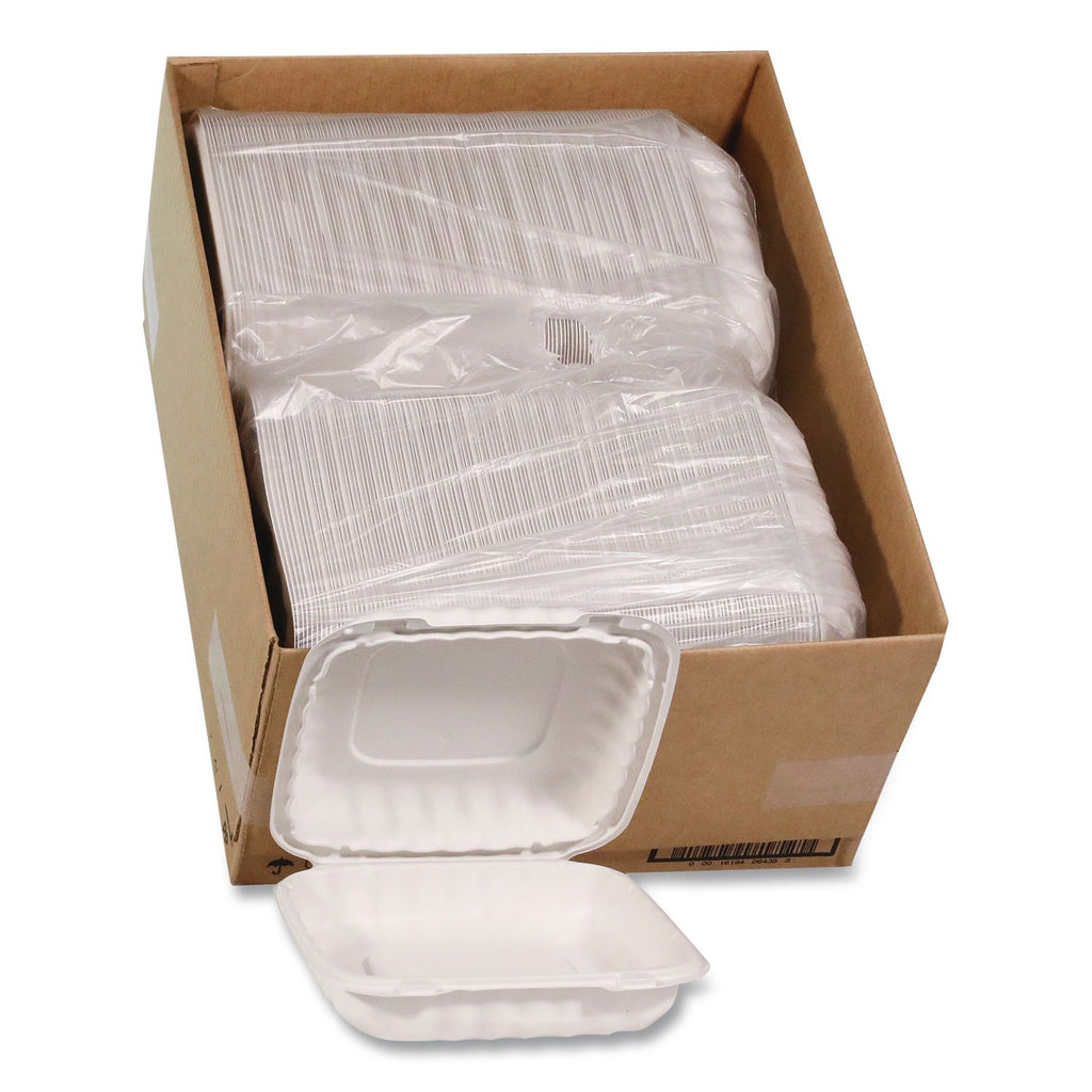 EarthChoice SmartLock Microwavable MFPP Hinged Lid Container, 9 x 9 x 3.1, White, Plastic, 120/Carton