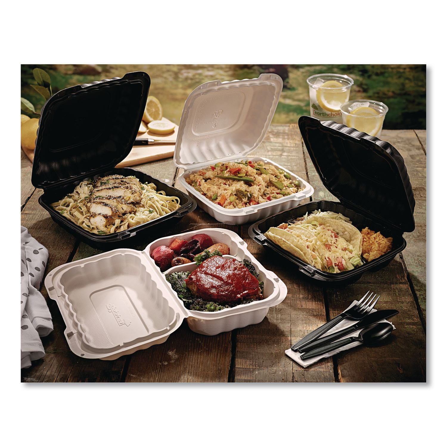 EarthChoice SmartLock Microwavable MFPP Hinged Lid Container, 9 x 9 x 3.1, White, Plastic, 120/Carton