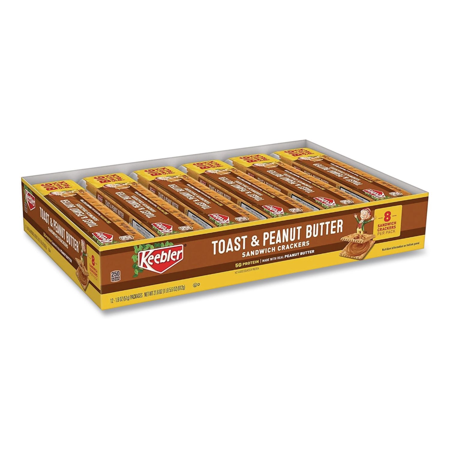 Sandwich Crackers, Toast and Peanut Butter, 8 Cracker Snack Pack, 12/Box