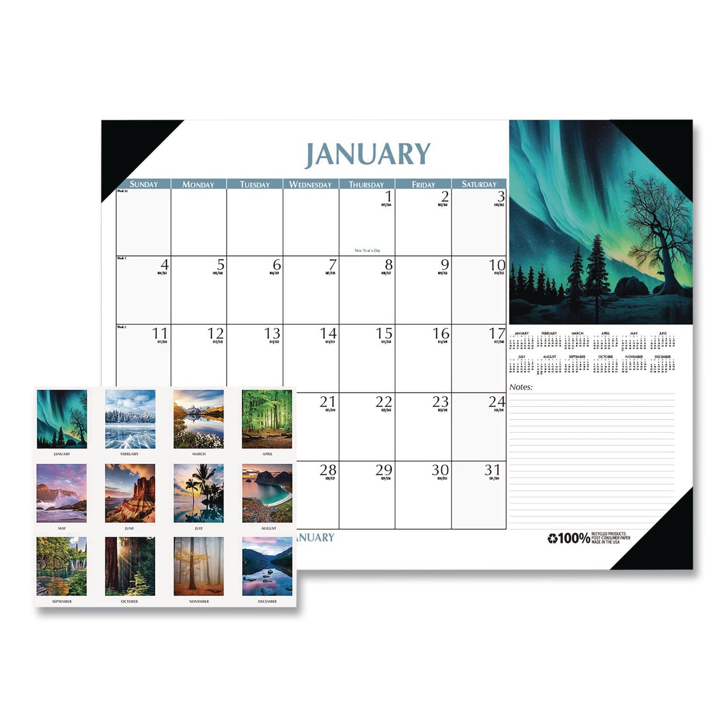 Earthscapes Scenic Desk Pad Calendar, Scenic Photos, 18.5 x 13, White Sheets, Black Binding/Corners,12-Month (Jan-Dec): 2024